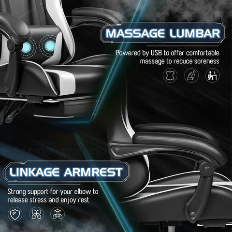 Gaming Chair With Footrest And Massage Lumbar Support, Ergonomic Computer Chair With Adjustable Swivel Seat and Headrest