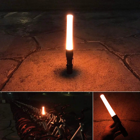 Two Pack 11 Inch LED Signal Traffic Wand Flashlight 250 Lumen Red Flashing Mode With Wrist Strap Lanyard Side Clip Orange Finish illuminated