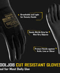 A3 Cut Resistant Gloves With Nitrile Grip Coating For Fishing And Woodworking, Black X Large, close-up showing palm and back features.