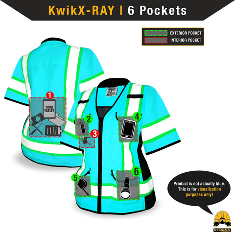 Women's Hi-Vis Class 3 Safety Vest In Bright Yellow With Relaxed Fit And Five Sturdy Cargo Pockets Built Different For The Daily Grind With Reflective Tape And No Hassle Hook And Loop Closures For Top Shelf Jobsite Gear with visible pockets and reflective stripes.