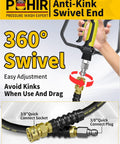 Heavy Duty Three Eighths Inch Pressure Washer Hose 200 Feet Long, 4800 PSI Rated, Steel Wire Braided With Swivel Quick Connect