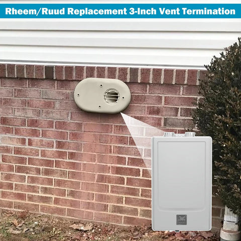 3 Inch Horizontal Vent Termination Kit With Screws For Outside Wall Water Heater Replacement Part installed on brick wall