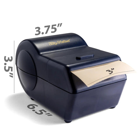 Dark Blue Battery Powered Sticky Note Dispenser On A Roll For Office, School, And Home Use Delivers Exact Note Lengths, Reduces Waste, High Capacity Holder with visible note length indicators.