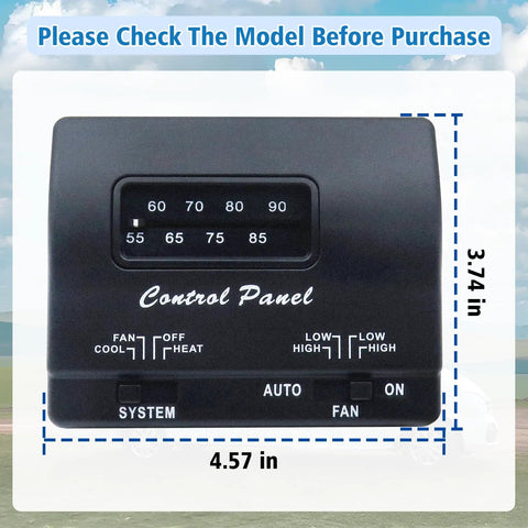 RV Thermostat Replacement 7330F3852 Compatible With Mach 15 Series Mach 3 Plus Mach 1 Power Saver Mach III Power Saver Mach 8 Polar Cub Mach 8 And Roughneck Series Air Conditioners For No Fuss Install Heat And Cool Single Stage Control; black control panel with temperature settings