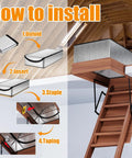 Energy Saving Attic Door Insulation Cover For Pull Down Stairs 54x25x11 instructions illustration with ladder and insulation steps