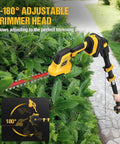 4-In-1 Cordless Pole Hedge Trimmer With 2x3000mAh Batteries, 180-Degree Adjustable Head shown trimming tall hedges