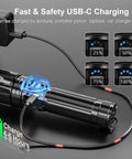 Beast Bright 10000 Lumen Flashlight Rechargeable 30W USB-C Handheld LED Light charging via USB-C cable.
