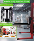 Heavy Duty Manual Pallet Stacker Featuring A No Sweat 2200 Pound Hydraulic Lift And Sixty Three Inch Rise For Warehouse Grinds showing hydraulic lift components.