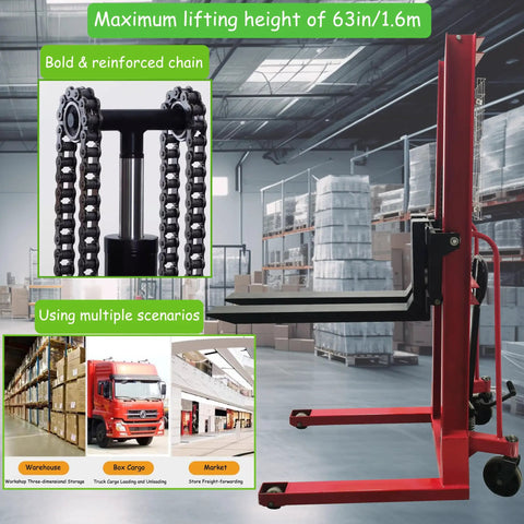 Heavy Duty Manual Pallet Stacker Featuring A No Sweat 2200 Pound Hydraulic Lift And Sixty Three Inch Rise For Warehouse Grinds showing hydraulic lift components.