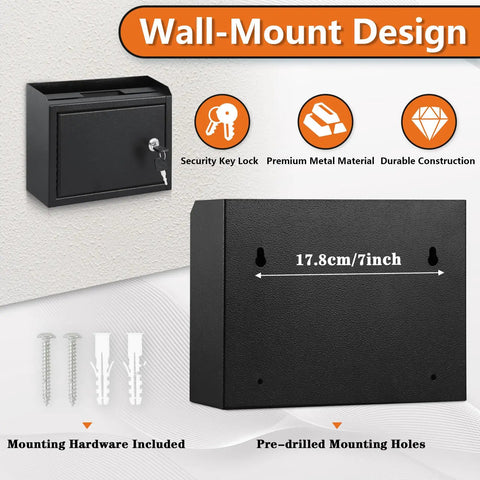 Locking Office Suggestion Box With Slot For Secure Feedback, Wall Mount Safe Mailbox, includes mounting hardware and pre-drilled holes
