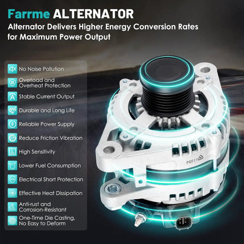 Front view of Beefy 150A 12V Replacement Alternator Direct Fit For Toyota RAV4 09-12 Highlander 08-16 Venza 09-16 Sienna 07-16 Lexus RX350 10-15 ES350 13-18 V6 3.5L 27060-31161 104210-2141 showing pulley and features