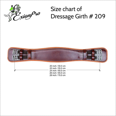 Size chart for Dressage Girth With Top Notch Leather Padding For Low Girth Comfort And Full Freedom Of Movement, 60 cm 24 inches