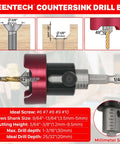 Front view of KEENTECH carbide-tipped 82-degree countersink bit with depth stop, 3/8 in dia, 1/4 in shank.