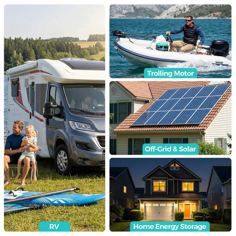 Uses of 12V 100Ah LiFePO4 Deep Cycle Battery Group 31 With 120A BMS in RVs, trolling motors, solar power, home energy storage