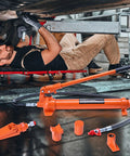 10 Ton Portable Hydraulics Porta Power Kit With 4.6 Ft Long Hose And Extended Handle Auto Body Frame Repair Jack System Includes Sturdy Carry Case for heavy lifting tasks.