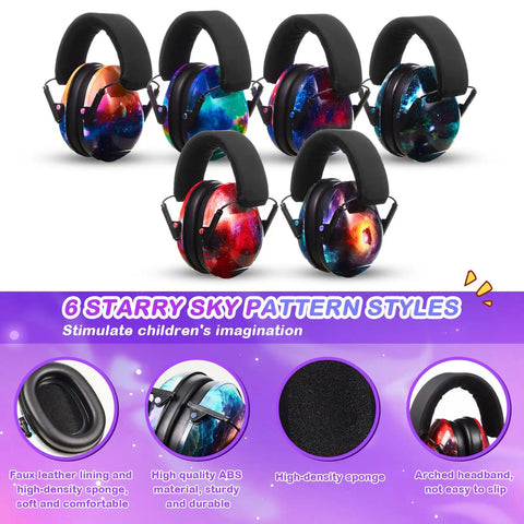 Kids And Adults Noise Reduction Ear Muffs 27dB Noise Cancelling Hearing Protection Headphones Universal Fit Starry Sky Style Bulk Pack Of 12