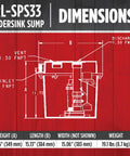 Dimensions diagram of One Third HP 115 Volt Under Sink Sump Pump System With Six Gallon Basin Delivers About 3200 GPH For Laundry Trays.