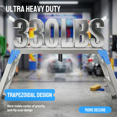 Height Adjustable Work Platform And Folding Aluminum Step Ladder Portable And Lightweight Yet Built Tough With 330 Lb Rating on Display
