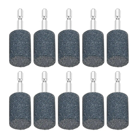 Ten Piece 25mm Aluminum Oxide Mounted Grinding Stones With Quarter Inch Hex Shank For Electric Rotary Tools And Drill Grinders Built Tough For Metal Wood And Plastic Finishing And Shaping