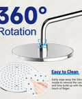 Wall Mounted Rainfall Shower System With 10 Inch High Pressure Head, multifunction handheld, chrome finish, 360° rotation.