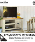 4 Way Power Splitter Pack Of 5 Turns One Outlet Into Four with cords on a luxury office setup, UL listed.