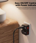 3 Pack Grounded Outlet Switch With On Off Single Outlet Adapter For Wall Outlet Turn Off Hard To Reach Appliances Easily And Save Energy At Home Office Or Studio Black plugged into a wall outlet, showing on/off control with indicator light.