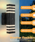 Dusk To Dawn Outdoor Light With GFCI Outlet And Two Outlets IP65 Waterproof Rust Resistant Porch Light shown in rain
