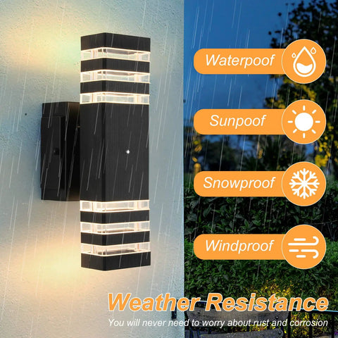 Dusk To Dawn Outdoor Light With GFCI Outlet And Two Outlets IP65 Waterproof Rust Resistant Porch Light shown in rain