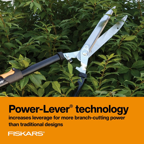 Extendable Hedge Shears With Power Lever For High Reach Pruning, self sharpening serrated steel blades cutting branches