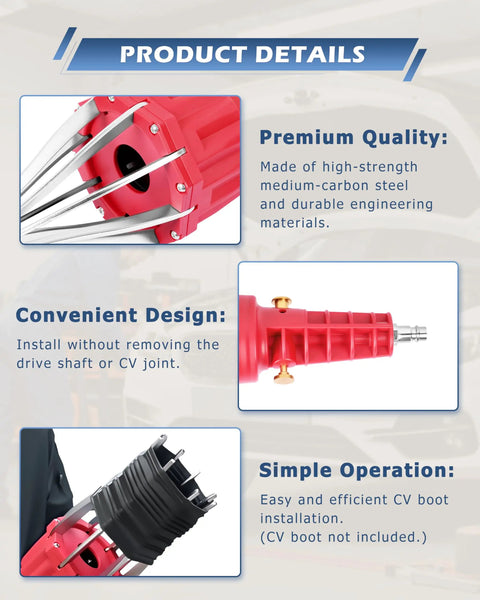 Beast Mode Pro Grade Heavy Duty Pneumatic CV Boot Expander Tool For Fast Rubber Boot Spreading And Easy Installation Air Powered Spreader For Automotive CV And Steering Boots Not For Plastic Boots, red steel tool with air adaptor, 20-115 mm