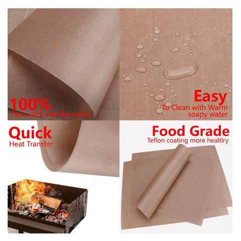 3 Pack Non Stick PTFE Sheets for heat press, showing durable nonstick surface, water resistance, and heat transfer use for crafts.