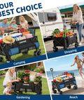 Foldable Utility Wagon Totes Heavy Haul Up To 460 Lbs with 280L Cargo Space used for camping, shopping, gardening, beach.