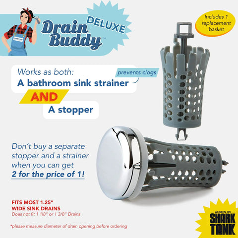 2 In 1 Bathroom Sink Stopper And Hair Catcher Drain Strainer Chrome Plated Cap Fits 1.25 Inch Drains No Tools Needed