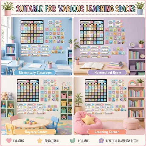 Pastel Classroom Calendar Chart With Pockets Set For Back To School in classroom, homeschool, daycare, learning spaces