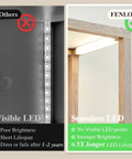 Comparison of visible vs. seamless LED lighting in 66 Inch Glass Shelf Floor Lamp highlighting dimmable lighting design differences.