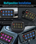 RGB Eight Gang Switch Panel For 12 24V Automotive Systems With Bluetooth App Control shown in various installations