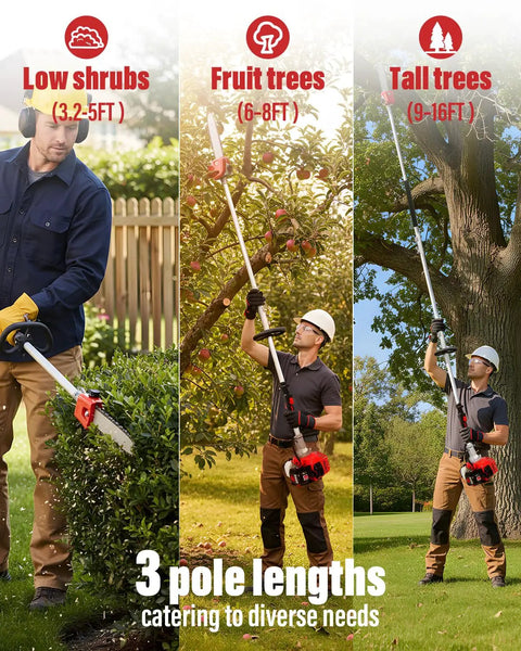Gas Powered Pole Saw With 16 Ft Reach No Ladder Needed 3.5 HP 48cc Engine 11.8 Inch Bar Pro Chainsaw for Tall Trees Trimming