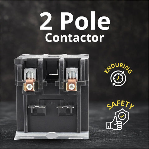Front view of AC Contactor 60 Amp 2 Pole 120V Coil Definite Purpose UL Listed for HVAC use, showing its durable design.