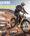 Rider on Dual Motor 6000W Fat Tire Electric Mountain Bike For All Terrain Adventures, 60V 20Ah Battery, desert trail