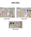 1024 Piece Master Mechanics Tool Set With Premium Modular Foam Trays And GSX Mobile Tool Storage Built For Pros And Serious DIYers Includes Drive Tools Sockets Ratchets Wrenches Pliers Screwdrivers Bolt Biter Extractors, showing organized tools in foam trays from top view.
