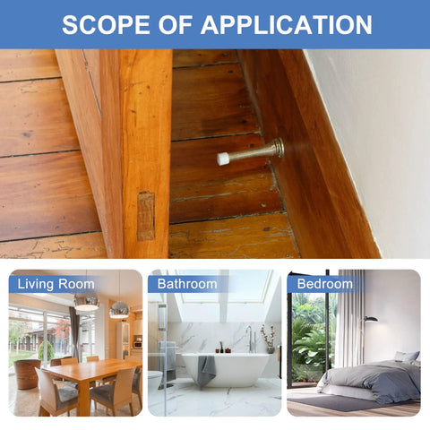 Installed Six Pack Flexible Three And Three Quarter Inch Spring Door Stopper Set With Rubber Bumper in a home setting