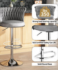 Velvet Swivel Bar Stools Set of 2 Modern Counter Height Chairs with high backrest and sturdy chrome base in kitchen setting