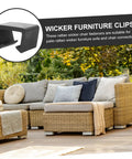 12 Pieces Rattan Chair Clamps And Wicker Furniture Clips For Outdoor Couches And Sectionals Quick Install Easy Snap On No Tools Needed Secure Cushions In Place Patio Garden shown with rattan sofa on patio