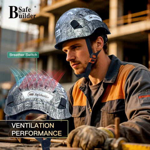 Construction Safety Helmet ABS Hard Hat With Adjustable Ventilation System For Industrial Worksites worn by worker