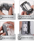 Instructions for using Insane Weatherproof Electrical Outlet Covers 3 Pack 1 Gang Outdoor Plugs, showing installation steps.