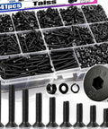 841 Piece M3 Screw Kit With Flat Head Hex Socket Cap Screws 10.9 Grade Alloy Steel Countersunk Bolts And Black Nuts In Box