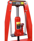 Heavy Duty Six Ton Hydraulic Shop Press With A Frame Benchtop And Adjustable Garage Floor Design Built Tough Carbon Steel Construction includes red hydraulic jack with 6 ton capacity.