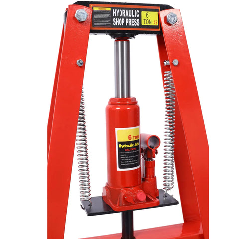 Heavy Duty Six Ton Hydraulic Shop Press With A Frame Benchtop And Adjustable Garage Floor Design Built Tough Carbon Steel Construction includes red hydraulic jack with 6 ton capacity.