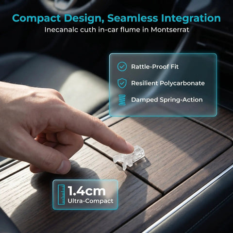 Push Button Trash Can Latch Lock For Your Ride, Flat Matte Plastic Design on car console, space saving fit under dash and armrest