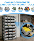 Heavy Duty Steel Organizer Bin Rack Eight Tier With 27 Bins For Tools Office Supplies Garage Warehouse Workshop Storage Built To Last Frame Easy Assembly Adjustable Vertical Storage in workshop